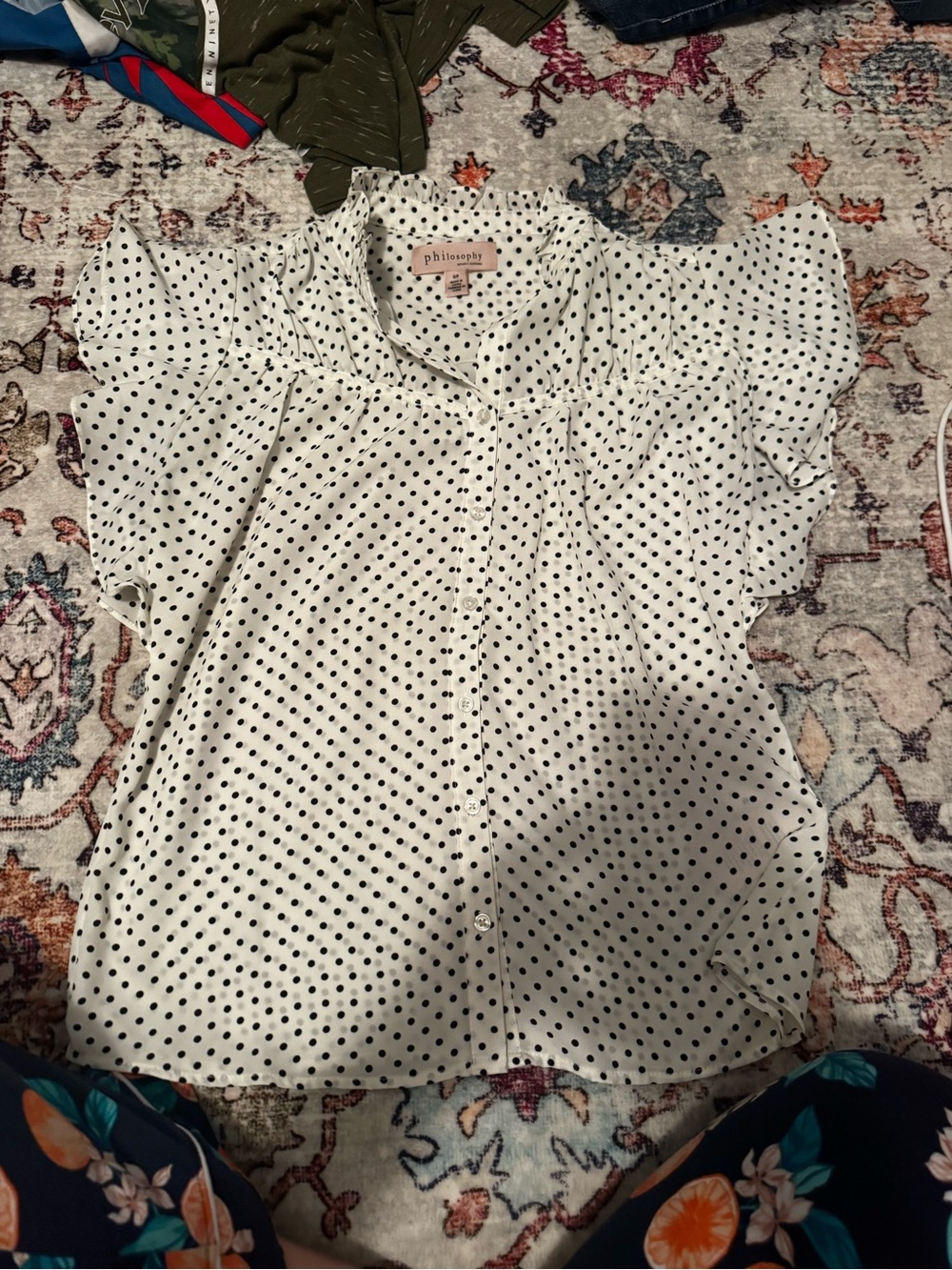 Philosophy White Blouse with Black Polka Dots NWOT